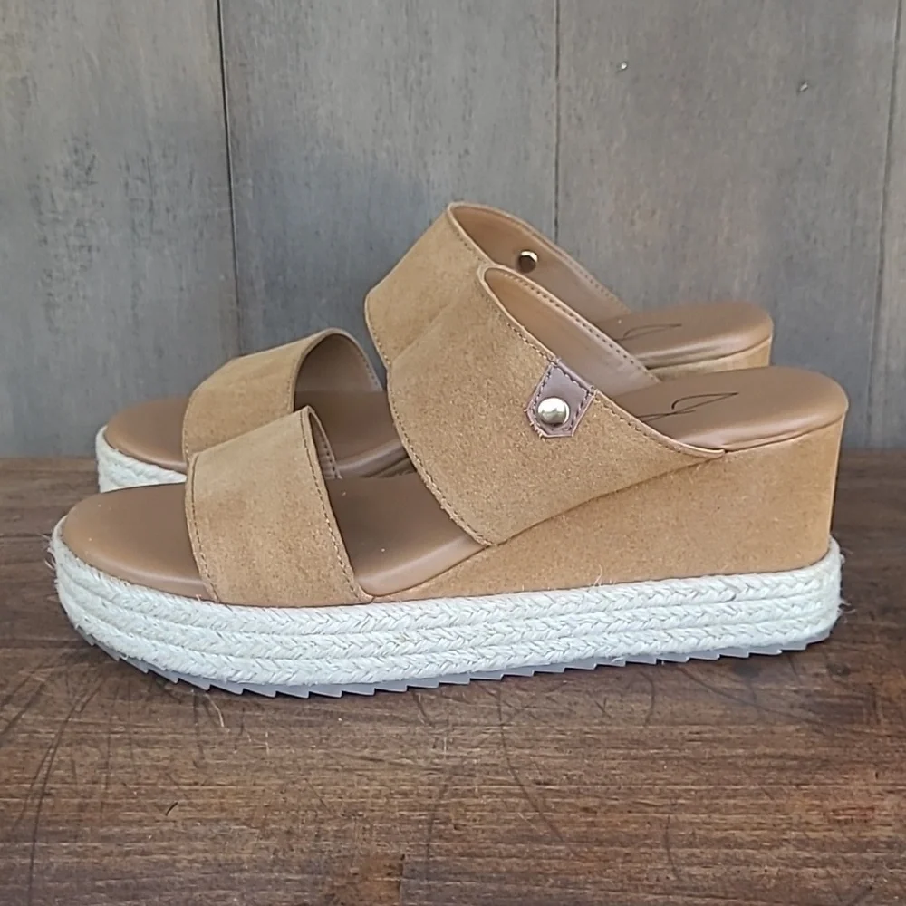 EUC Joie Sandals Women's sz 9 Two Band Suede Espadrille Wedge Slip On Sandal